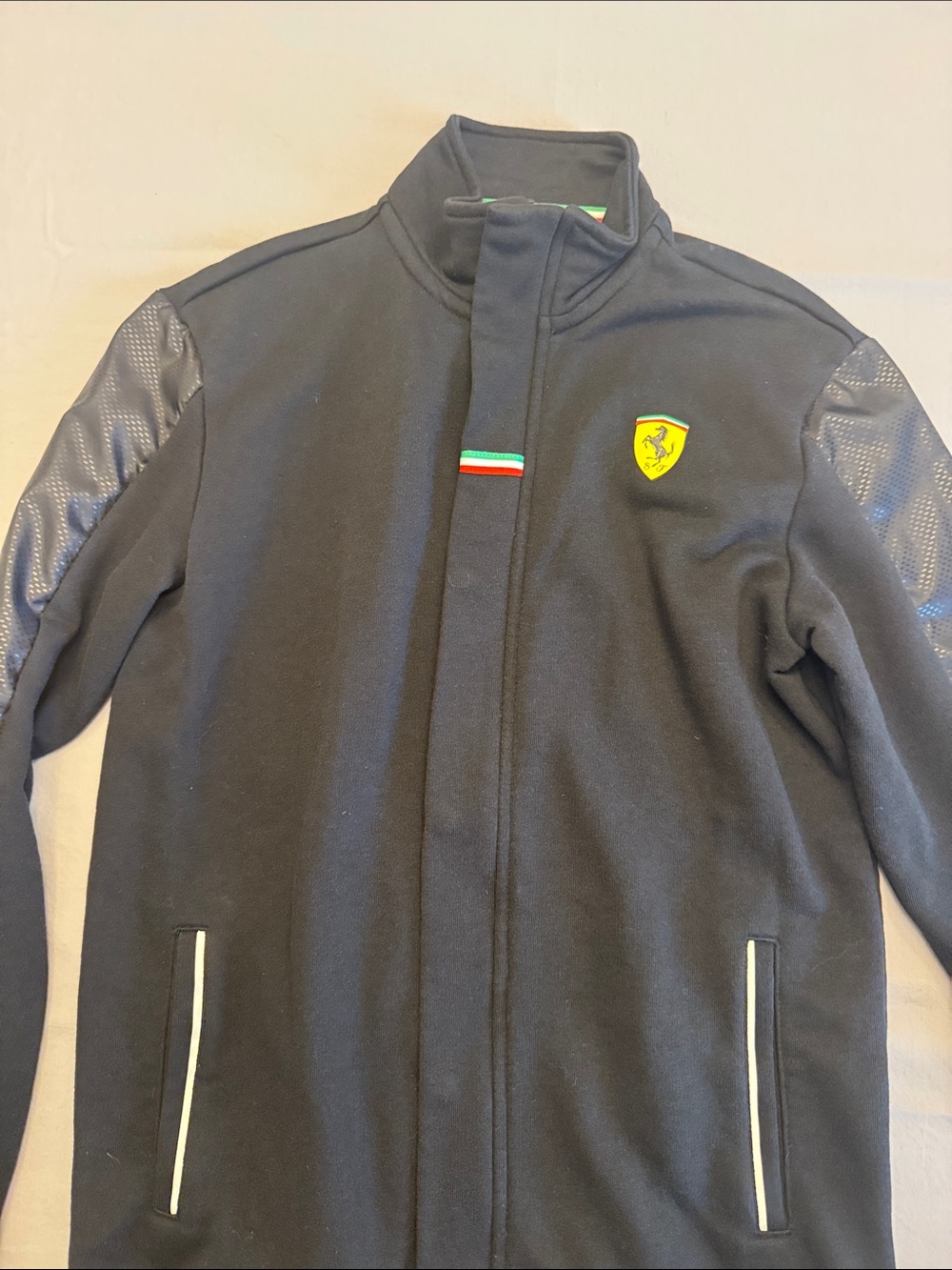 Womens size small or Kids XXL Ferrari Black Lightweight Jacket with Tricolor Tri